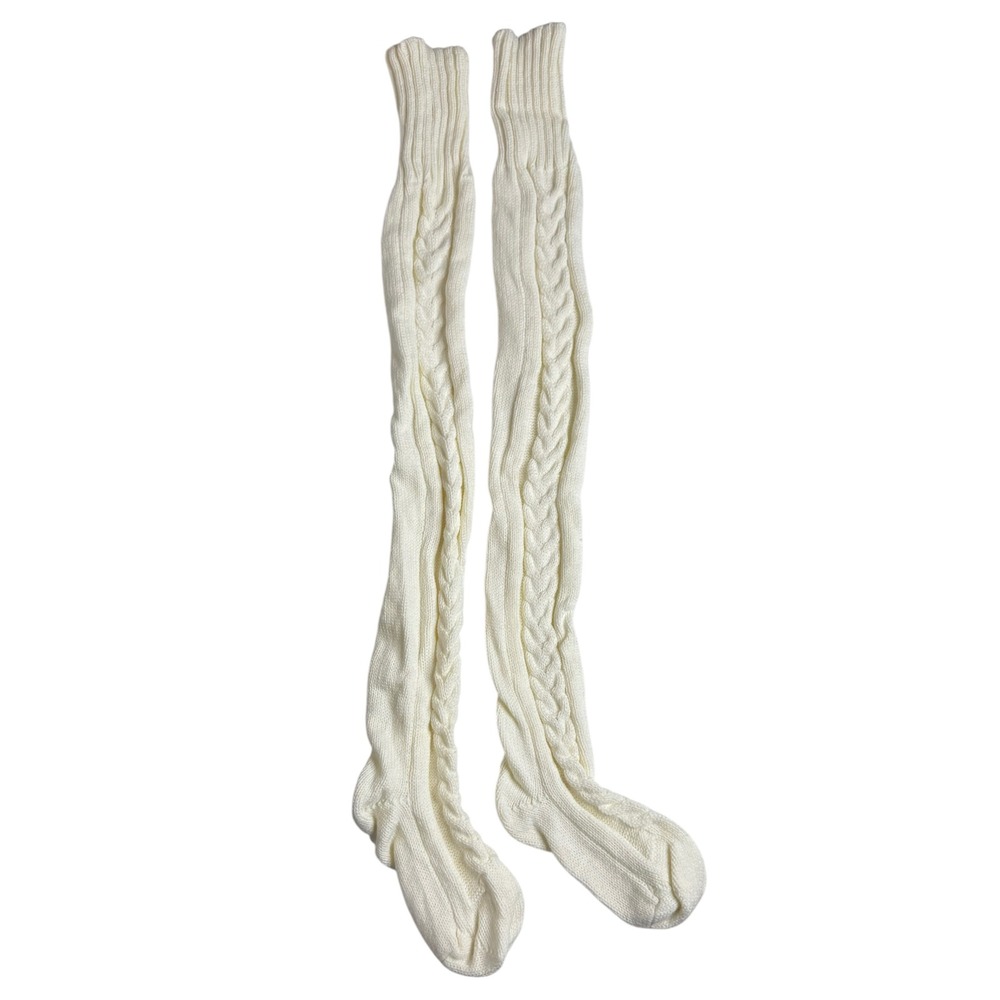Womens Cream Cable Knit Over The Knee Thigh High Socks Extra Long Leg Warmers